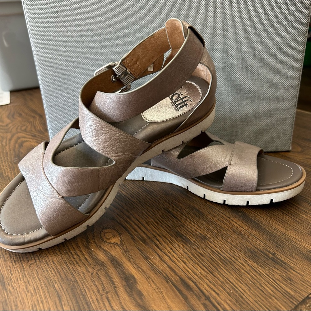 Sofft Taupe Leather Crisscross Sandals - Picture 3 of 5